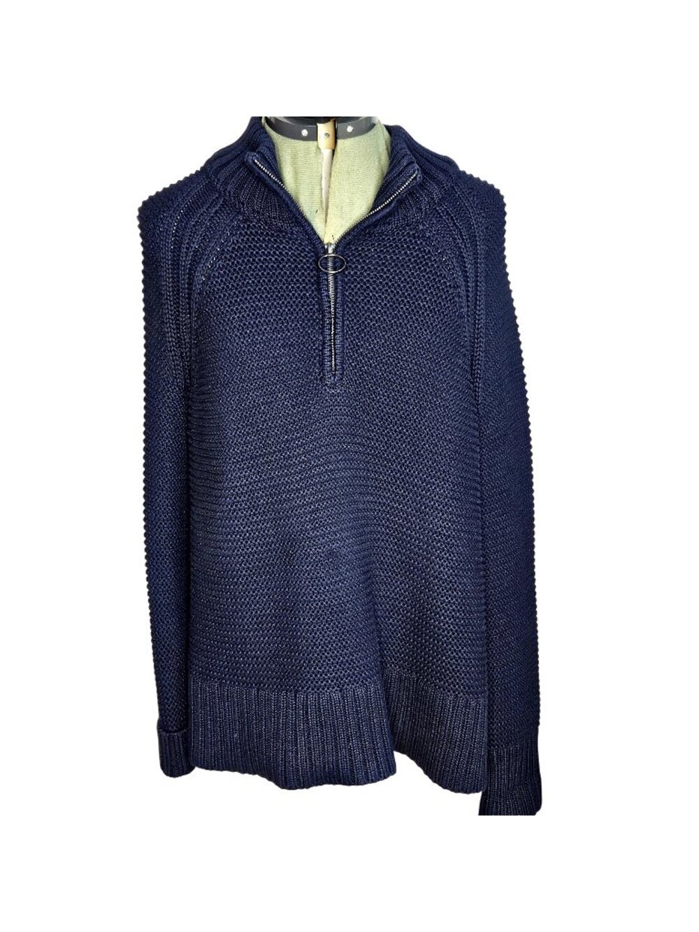 Men's Land's End coastal fisherman chunky knit Nantucket chic navy sweater L